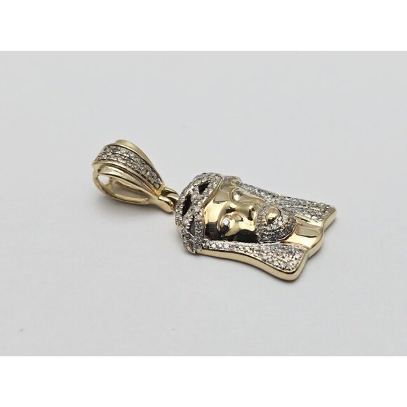 Unique 10K Karat Solid Yellow Gold Religious Jesus Head Diamond Charm Pendant - Picture 7 of 12